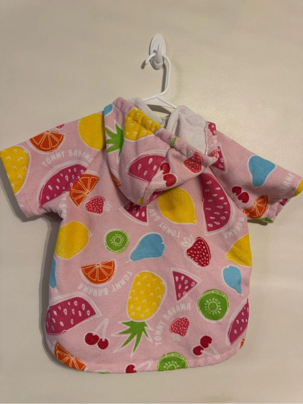 Pink Fruit Print Hooded Zip-Up bathing suit cover up